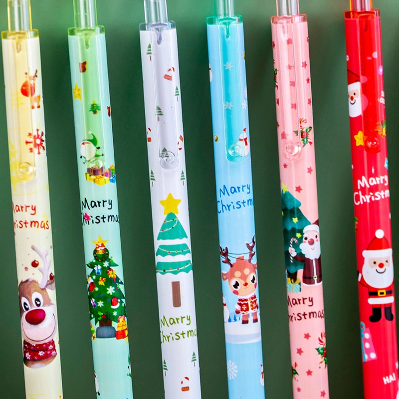 Pulpen Gel Retractable Motif Kartun Santa Claus / Rusa / Manusia Salju Untuk Sekolah / Hadiah