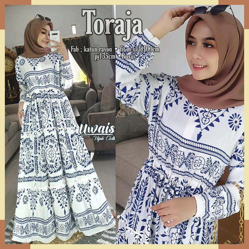 DRESS GAMIS. TORAJA MAXY MOTIF. FASHION MUSLIM WANITA. BY UWAIS