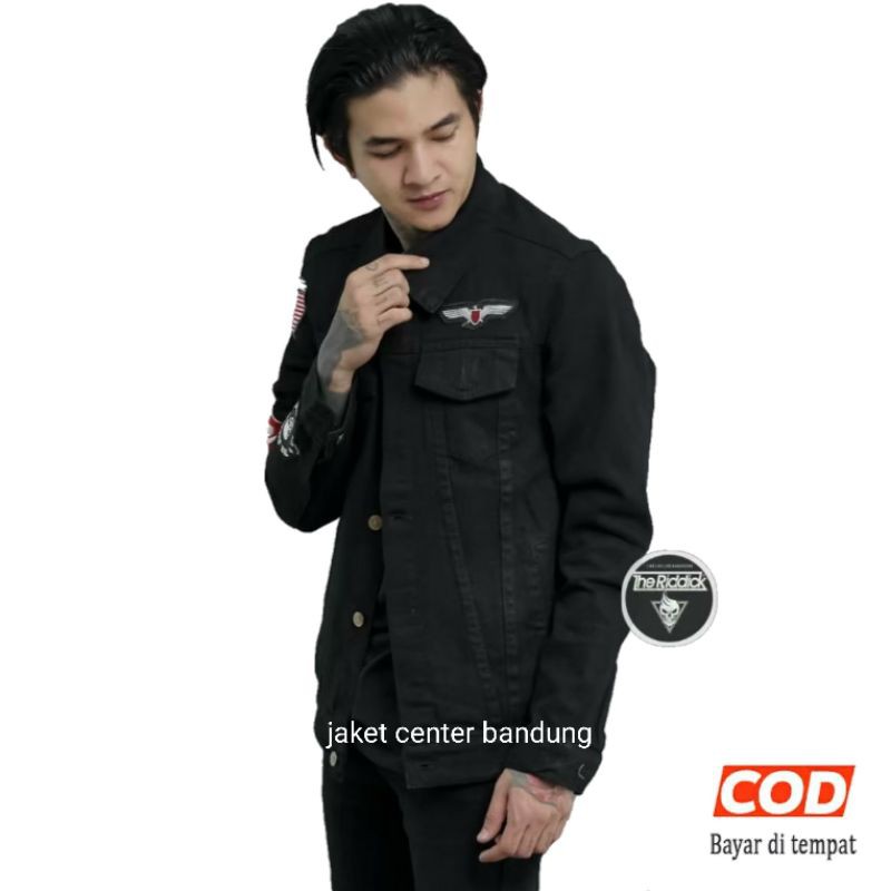 JAKET JEANS PATCH /JAKET DENIM HITAM PATCH EMBLEM/JAKET JEANS HITAM EMBLEM