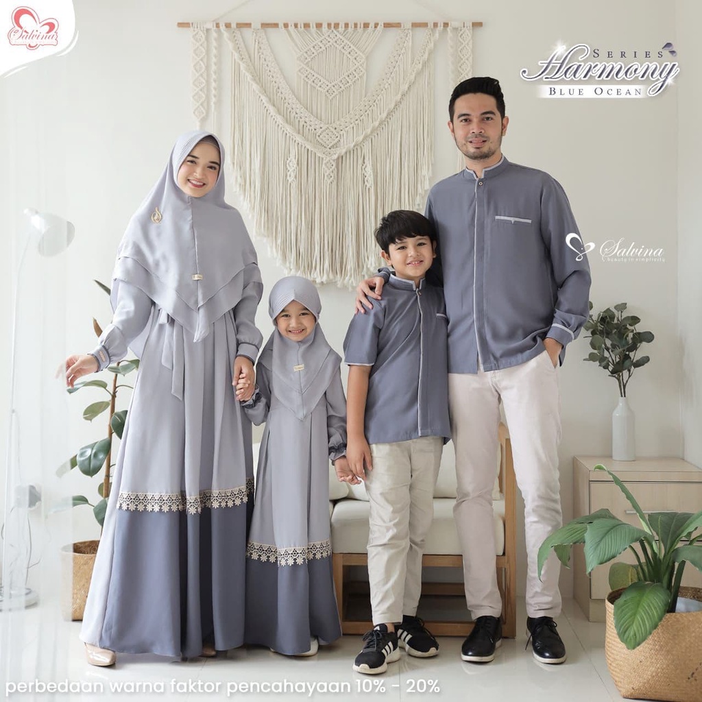 Salvina Hijab Sarimbit Raya Harmony Series BLUE OCEAN Quality Premium Syari'i - Family Set