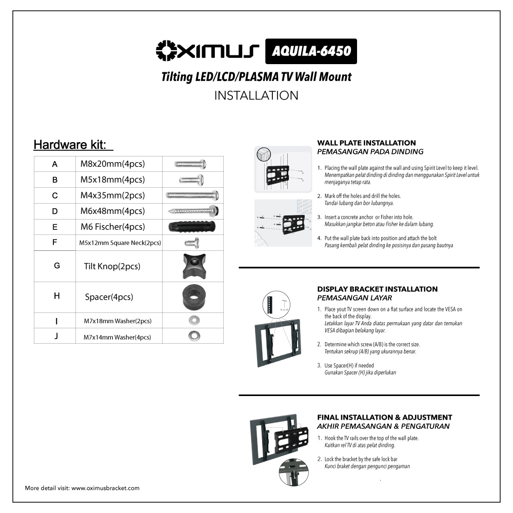 BRACKET TV Tilt LCD LED TV 32&quot; - 80&quot; OXIMUS AQUILA 6450