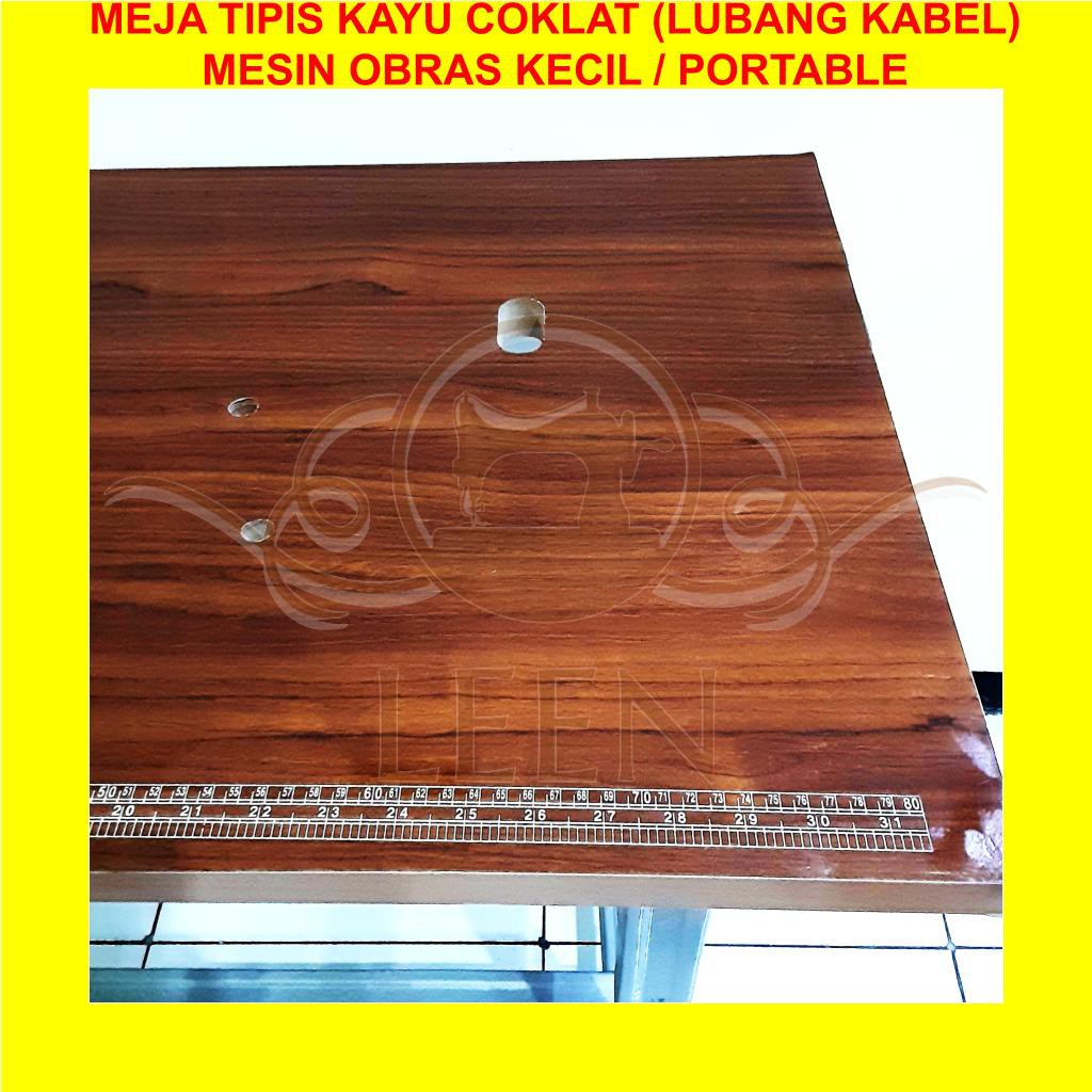 Meja Mesin Jahit Obras Kecil / Portable Kayu Coklat Meteran LEEN