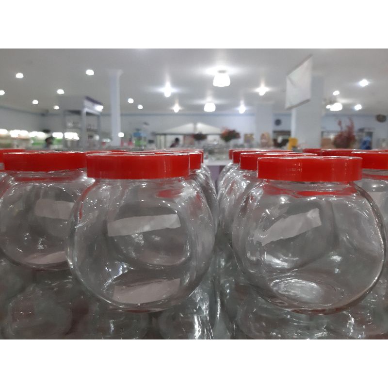 ♡ Toples / Jar Kaca Tutup Merah Bening Tempat Bumbu & Snack ♡