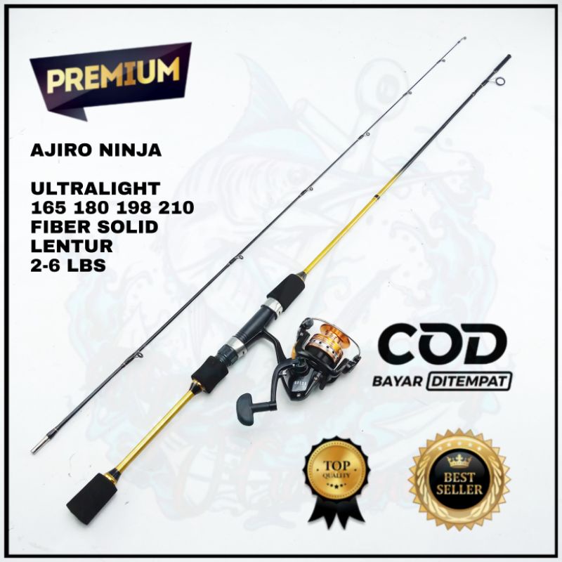 joran pancing murah kuat lentur ul ultralight ajiro ninja fiber solid 165 180 198 210 satu set reel 