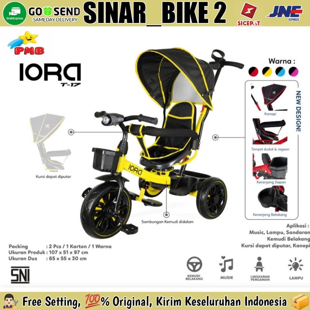 Sepeda Anak Roda Tiga Tricycle Pmb Iora T17 Fitur Lengkap