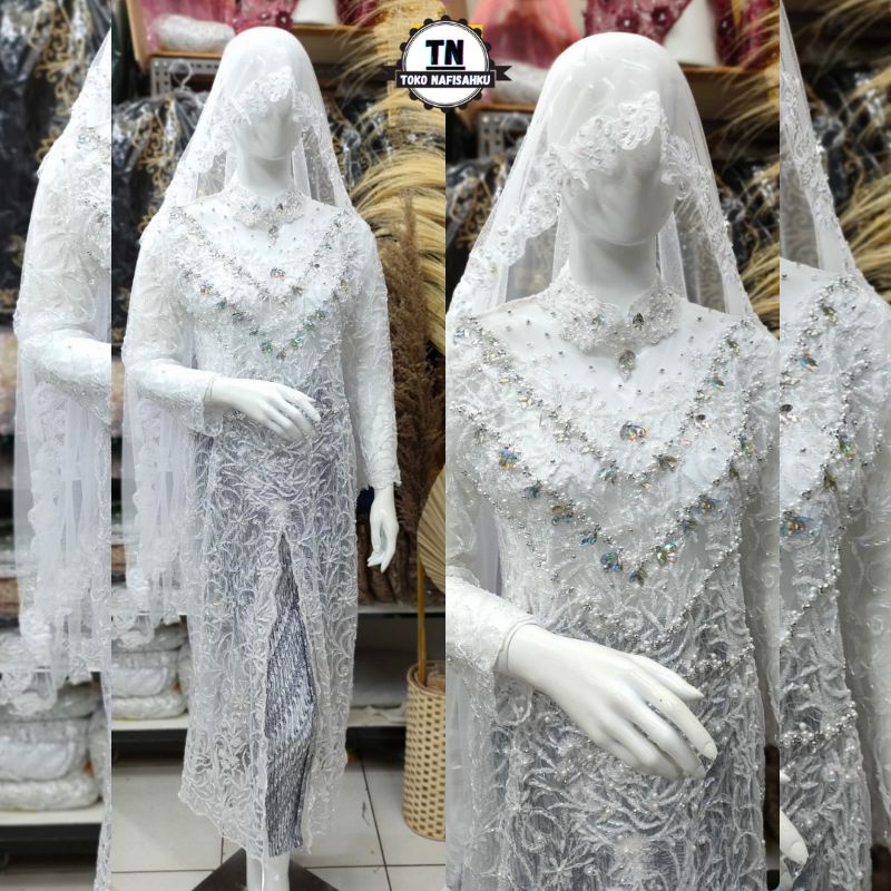 kebaya akad muslim modern semata kaki putih dan bw | toko nafisahku