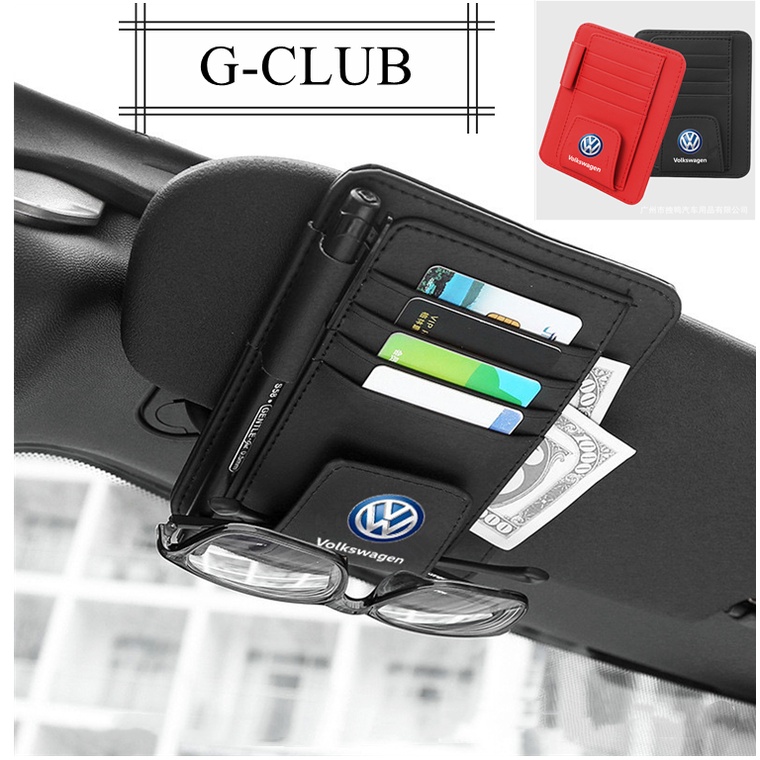 VOLKSWAGEN (G-CLUB) Tas Sun Visor Mobil Bahan Kulit Dengan Slot Penyimpanan Keping CD DVD Dan Kacamata