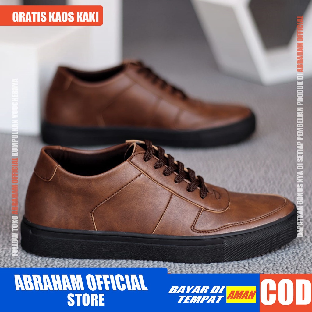 ABRHM X AUGUST Sepatu Sneakers Pria Kulit Sintetic Premium Sepatu Pria Casual Cowok / Cowo Sepatu Kasual Semi Formal Kerja Kantor Kuliah Gaya Santai Keren Kekinian Original Murah Terlaris