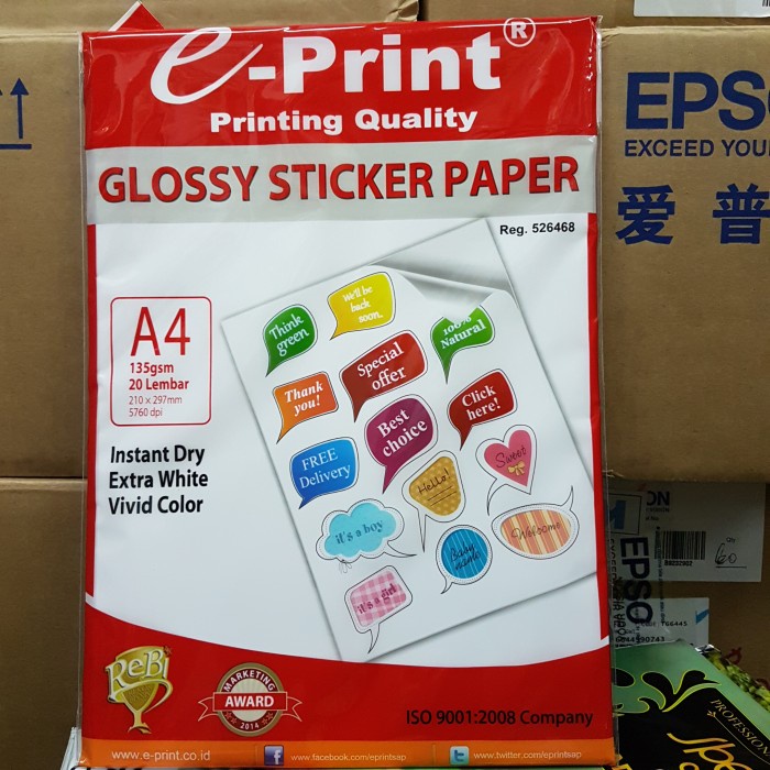 Stiker Glossy Eprint Stiker Eprint A4 135gsm Putih Glossy