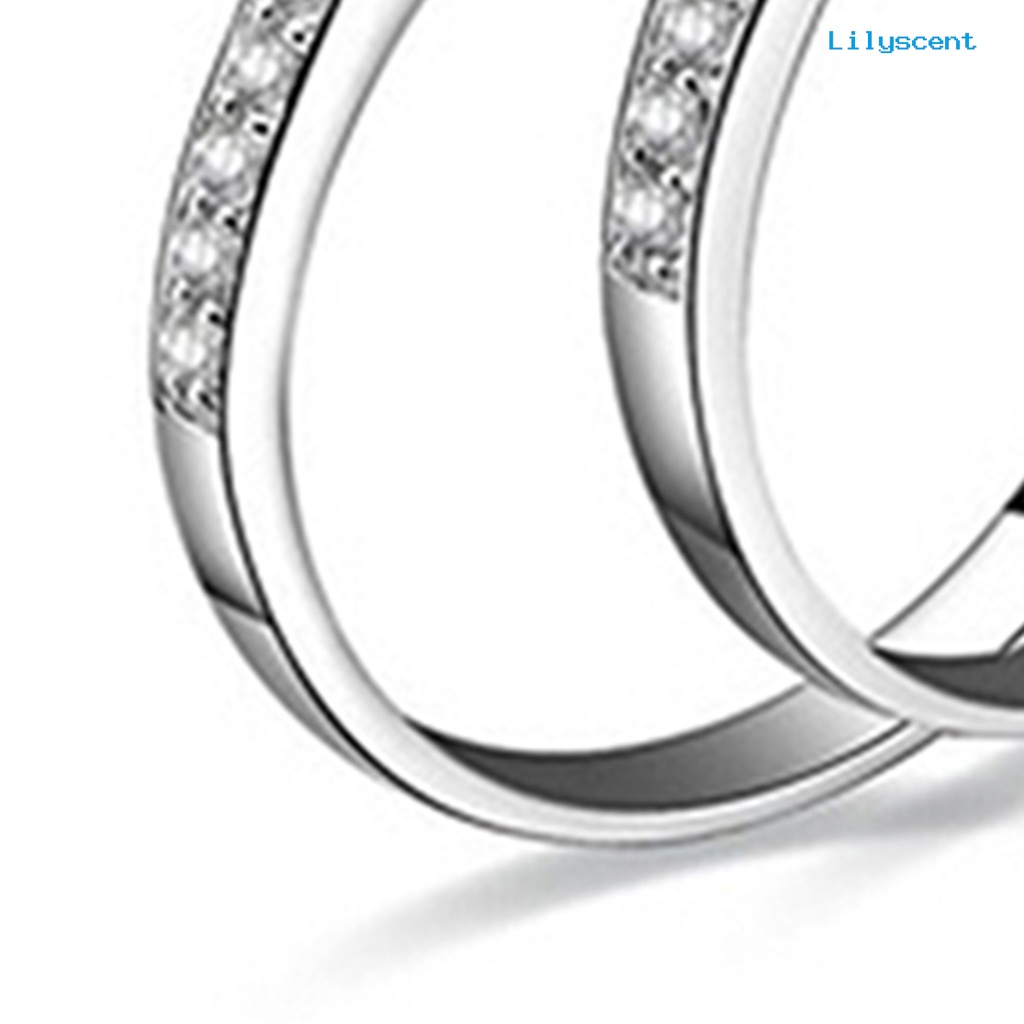 Ls 2Pcs / Set Cincin Pasangan Lapis Silver Hias Cubic Zirconia Berkilau Untuk Pernikahan