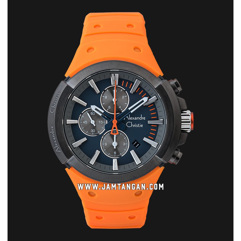 Alexandre Christie AC 6566 MC RIGBUOR Chronograph Blue Dial Orange Rubber Strap