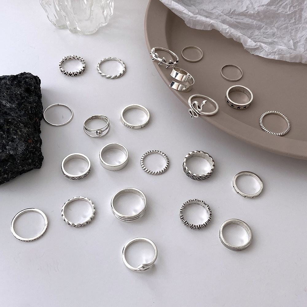 25pcs / Set Cincin Silver Model Ular / Hati / Daun Untuk Wanita