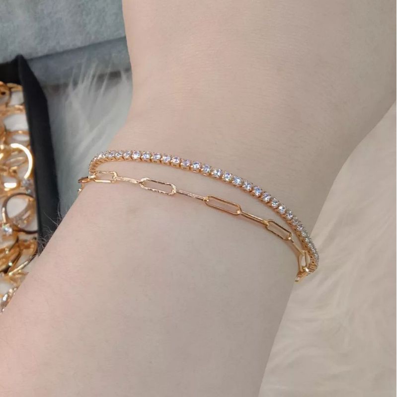 Gelang Titanium Wanita Anti Karat, Anti Alergi, Tahan Lama, Di jamin REALPICT 100% dan high quality, Gelang Tangan Dan Gelang Kaki PaperClip 2 layer, Pilih 1 dari 3 Warna Gold, Silver, Dan Rosegold