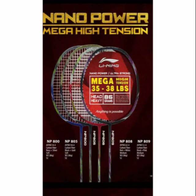 RAKET LINING NANO POWER NP 818 880 890 888 898 800 805 808 809