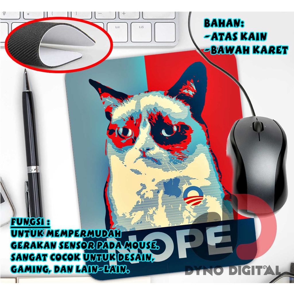 Mouse pad Custom Lucu Kucing Grumpy Cat NOPE OBEY Game Gaming MousePad Tatakan Mouse Custom