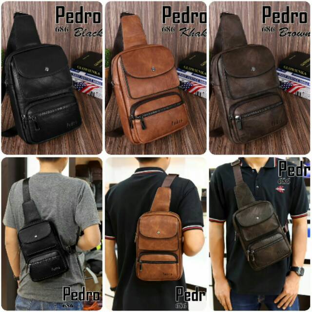 Tas Selampang Pria Waist Bag Pedro Bahan Kulit Kualitas Semi Ori Grosir Tas Batam Impor Murah