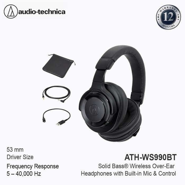 Audio Technica ATH-WS990BT Solid Bass Wireless &amp; Noise Canceling Over-Ear Headphone