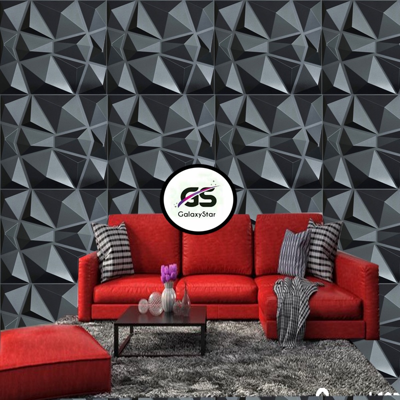 OK Wallpaper Foam 3D 6mm Batik Wallpaper Panel Diamond Triangle Hitam Stiker Dinding 6mm
