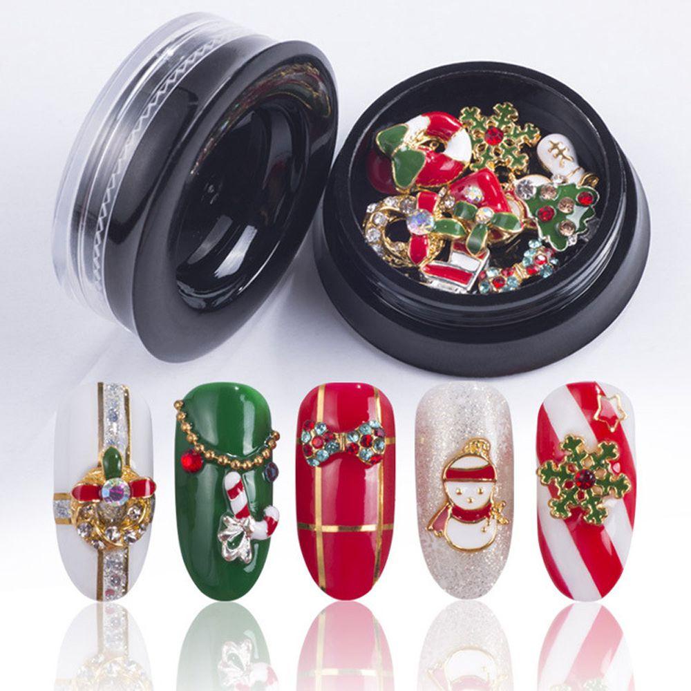 AUGUSTINA Agustin 3D Dekorasi Nail Art Glitter Snowflake Wanita Salon XmasTree Snowman Zircon Hiasan Kuku Nail Rhinestones