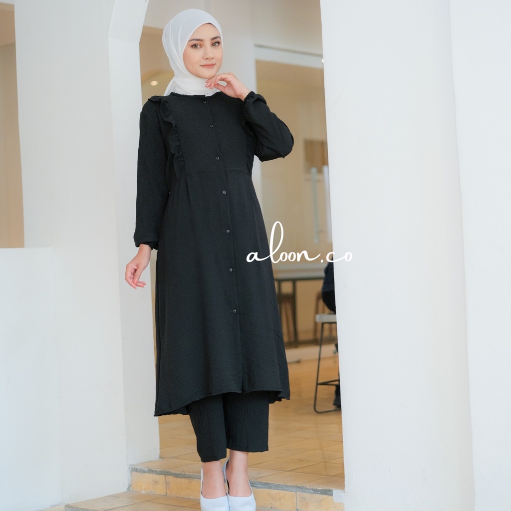 Farrania One Set Tunik Bahan Crinkle Airflow Busui Friendly – Setelan Wanita Murah Premium