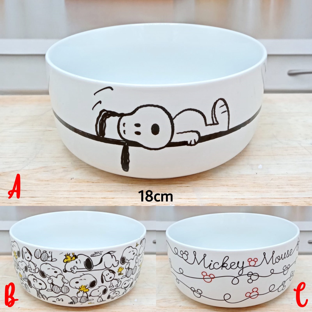Mangkok Keramik Mickey Mouse ukuran Besar / Mangkok Keramik Snoopy