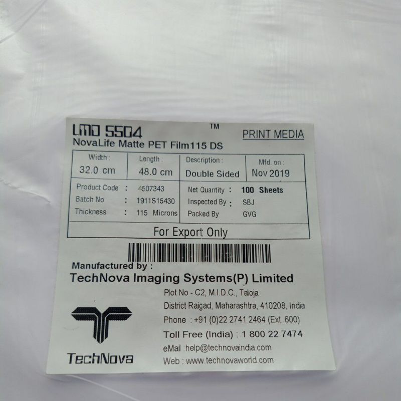 Technova LMO 115 Synthetic Paper paket Repack 20 lembar Kertas Sintetik Anti Sobek Tahan Air Print Laser Toner dan HP Indigo