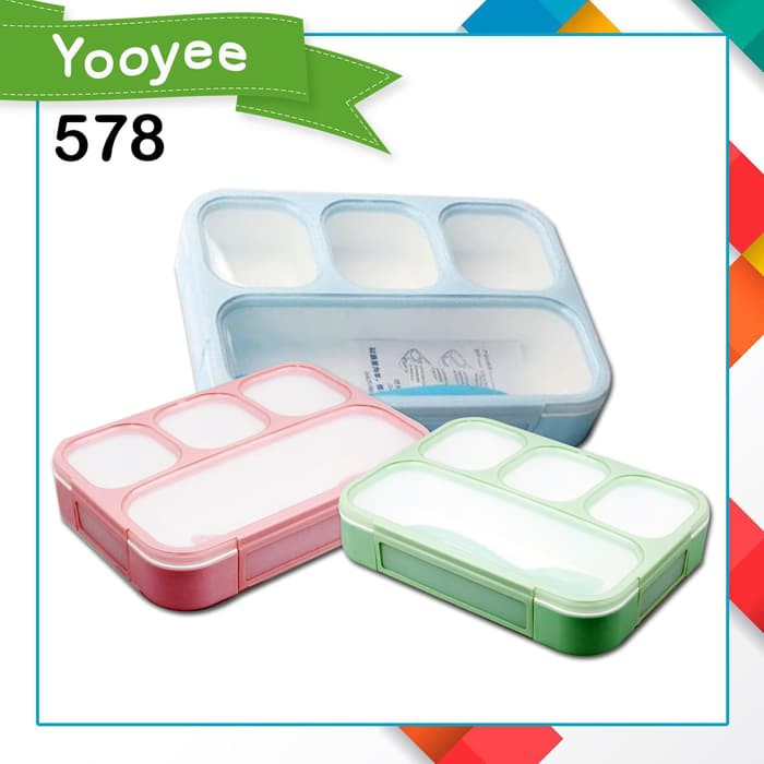 LUNCH BOX YOOYEE 578 SEKAT 4 PINK BLUE GREEN/TEMPAT BEKAL ANTI TUMPAH