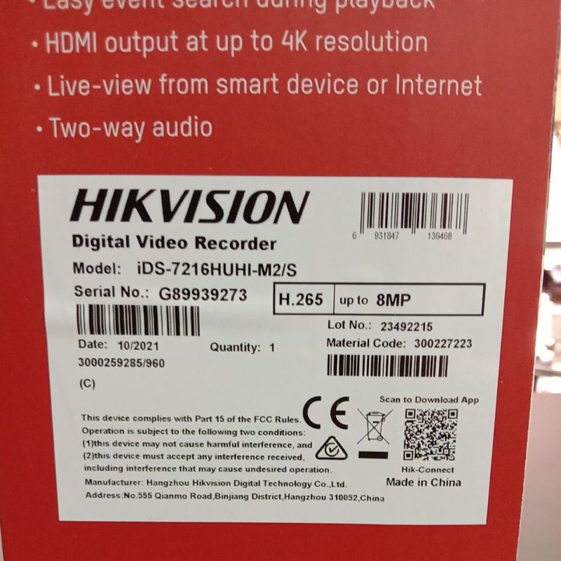 DVR HIKVISION 16 CHANNEL iDS-7216HUHI-M2/S ACUSENSE AUDIO