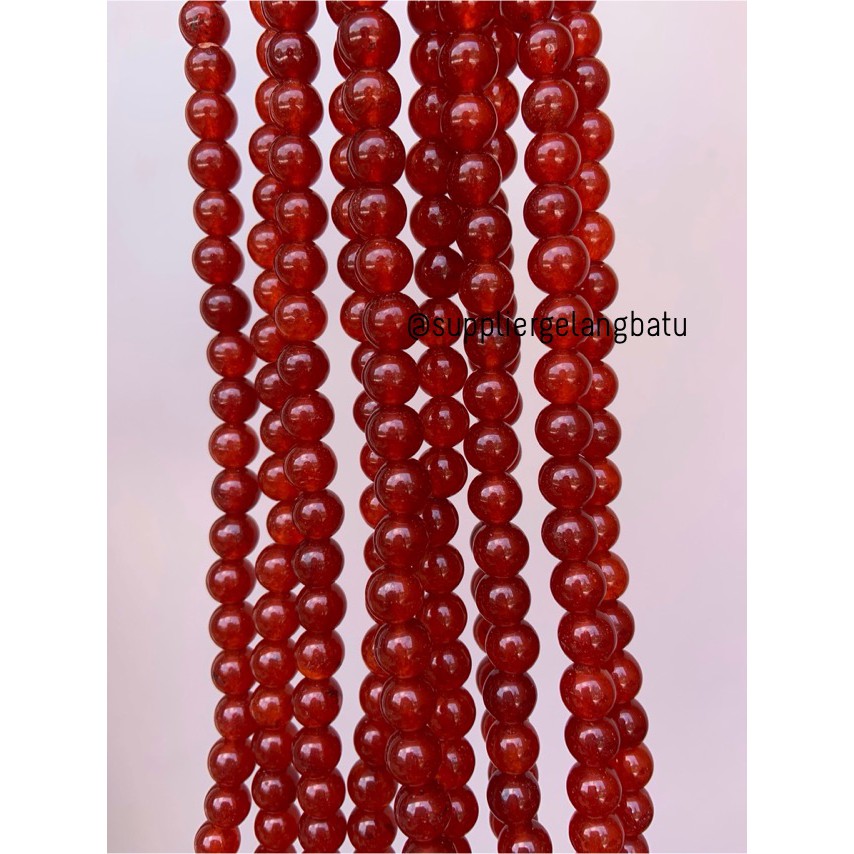 manau merah red garnet natural glossy bracelet necklackle 8mm kilap bahan craft aksesoris hiasan