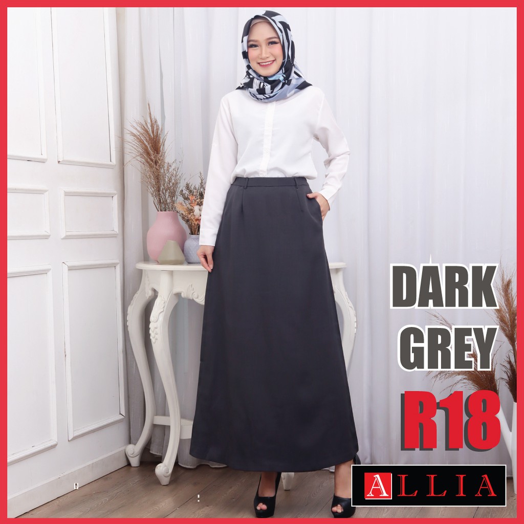 ALLIA R18 - DARK GREY - M - 7L - Rok A Wanita - Rok Panjang Wanita - Rok kerja wanita