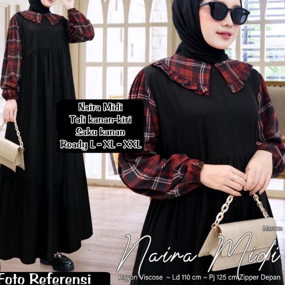 (Recomended) NAIRA / ADELIA / DELISA / ADELA / KIRANA MIDI SIZE L XL XXL - DRESS RAYON KOMBINASI MOT