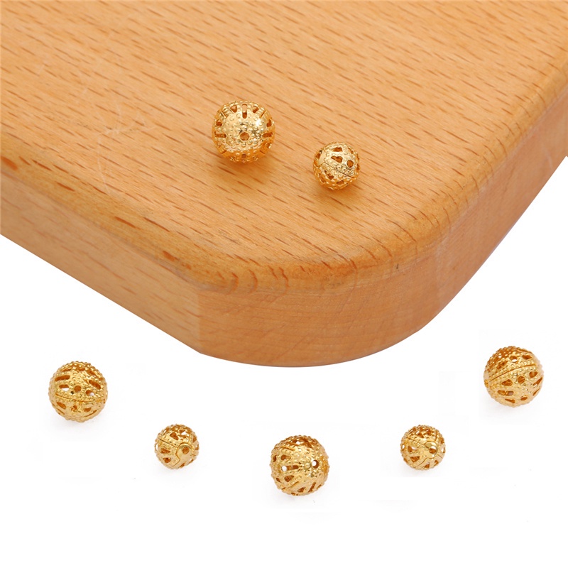 18K Gold Plated 10Pcs 6 8mm Copper Round Loose Flower Ball Beads for DIY Necklace Bracelet Jewelry Findings Making Accessories