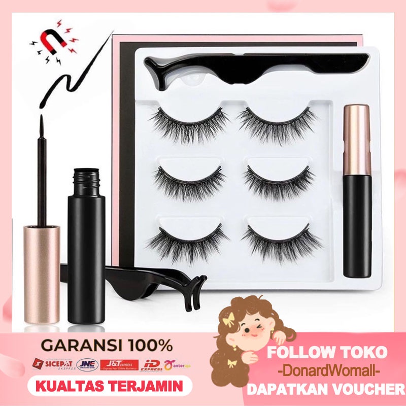 NEW Bulu Mata Magnet 3 Pasang Set Bulu Mata Palsu Magnetik Magnet 3D Premium Silk Eyelash Magnetic Eyeliner Bulu Mata Palsu Magnetik