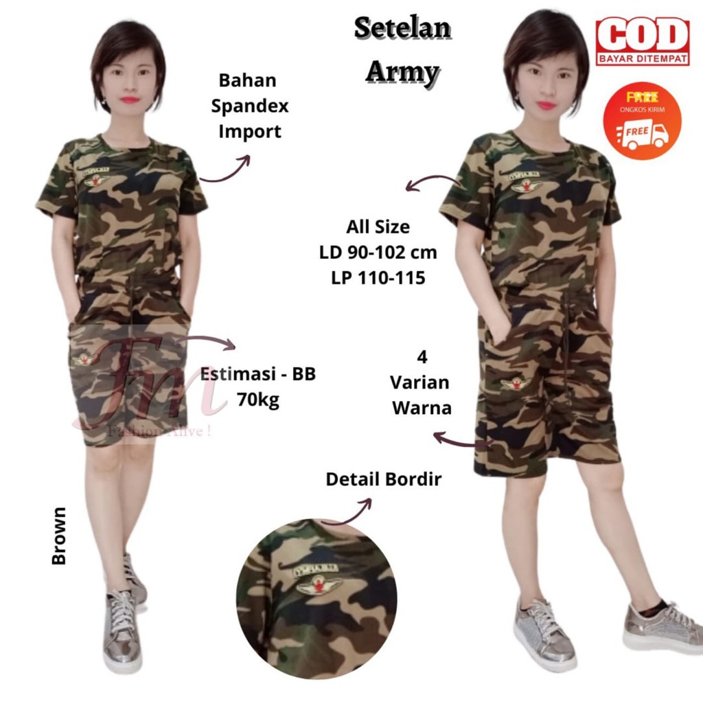 Femme Ols - Setelan Army Olahraga Wanita / Baju Senam Wanita Motif Army