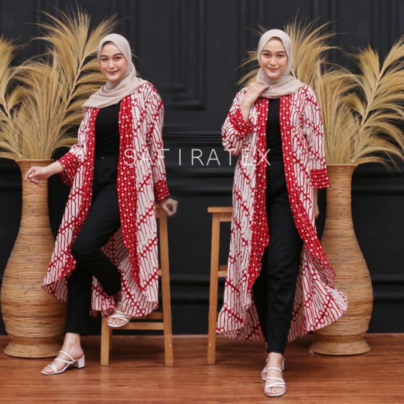 Longcardi Batik Paris  CARDIGAN wanita lengan panjang casual blazer - Merah Maroon