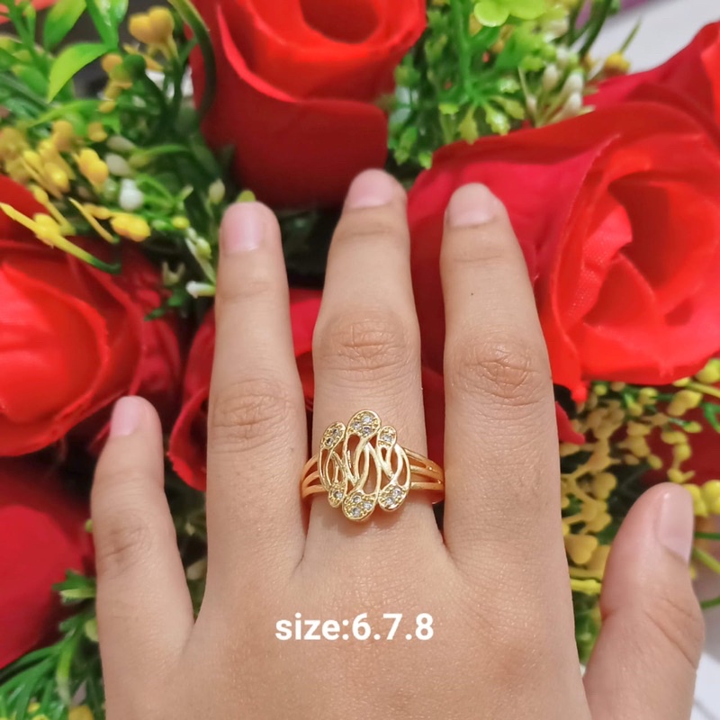 Cincin TITANIUM Dewasa Permata Zircon Gold Perhiasan Wanita (COD)