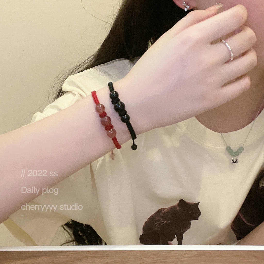 Gelang Kristal Obsidian Strawberry Gaya Harajuku Korea Untuk Aksesoris