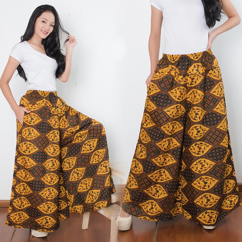 Keykey jumbo wide kulot celana panjang long pants batik