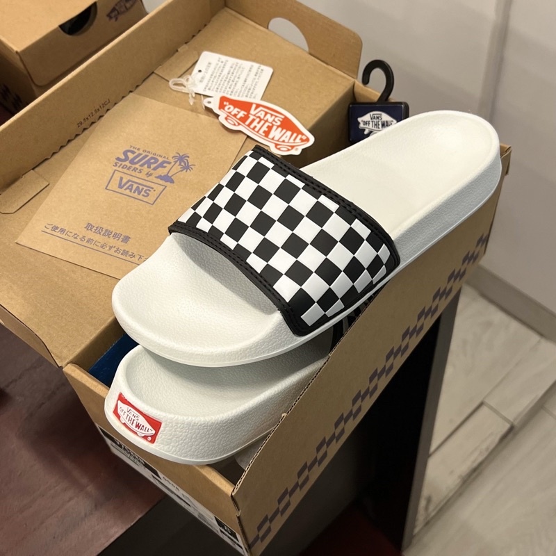 white checkered vans slides