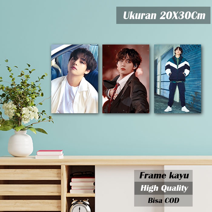 Wall Decor Poster Kim Taehyung V BTS Hiasan Pajangan Dinding Kamar Frame Kayu Ukuran 20X30 A4 SR2