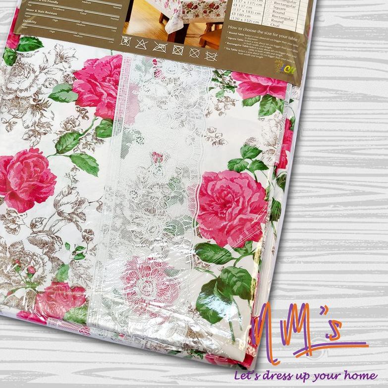 ♥ Table Cloth Taplak meja makan ruang tamu plastik persegi panjang PVC transparan bening motif - NMs