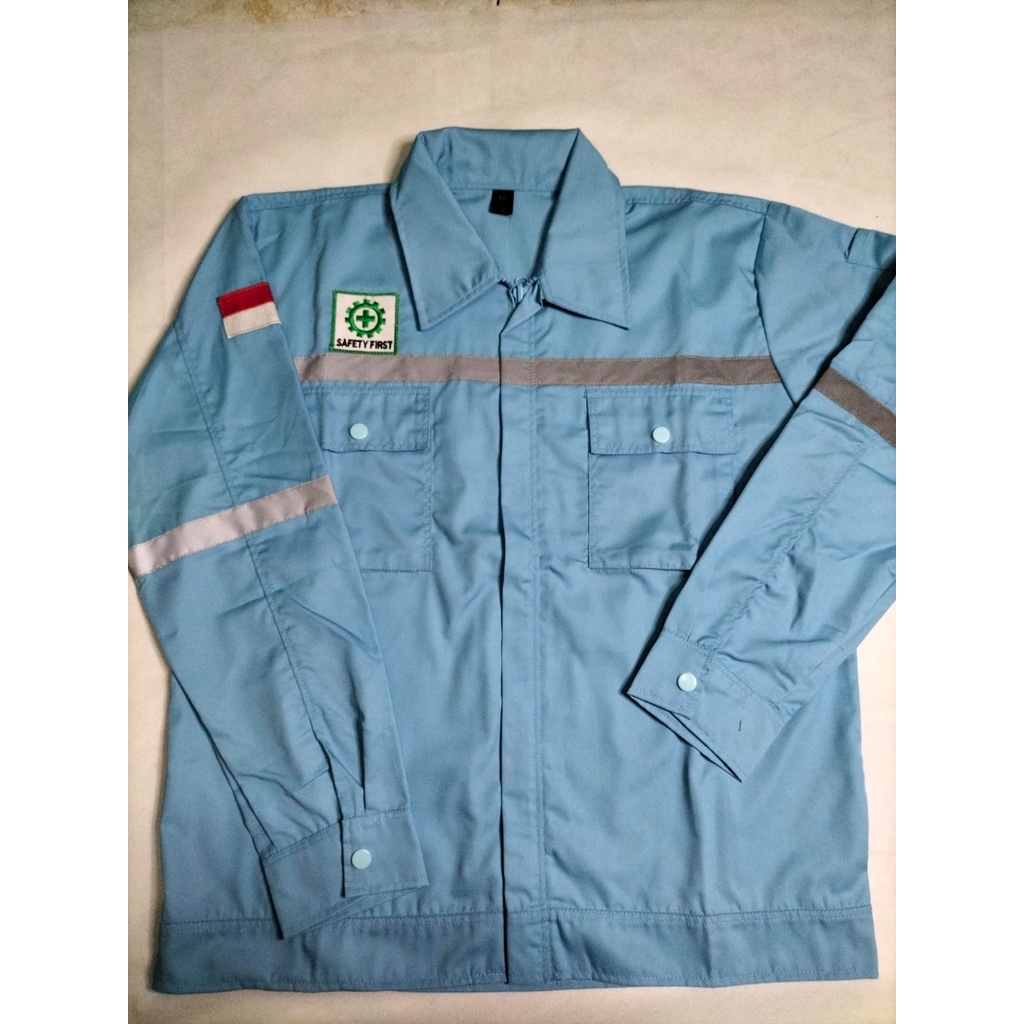 Kemeja Safety | Atasan Wearpack | Seragam Proyek Lengan Panjang Full Biru Langit