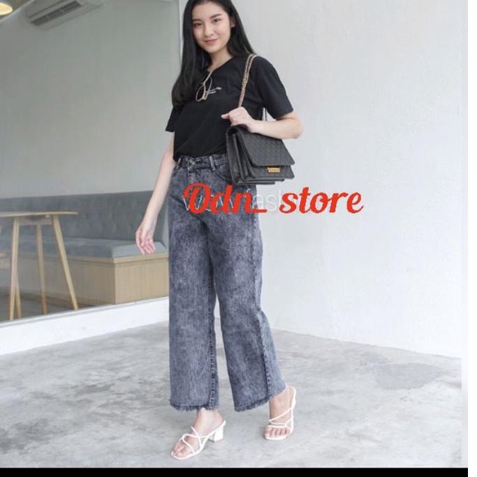 TERLARIS KULOT RAWIS JEANS BLACK SNOW + BLUE SNOW PULL&BEAR