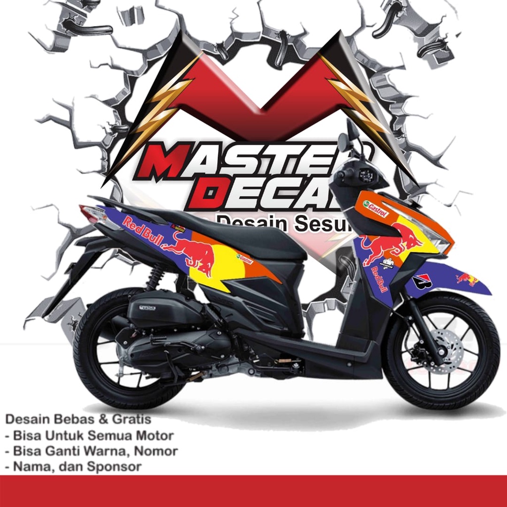Stiker Decal Motor Vario 125-150 ESP Motif Redbull Orange Blue