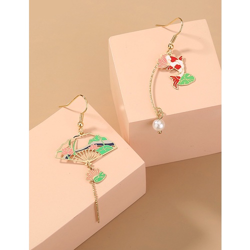 LRC Anting Gantung Fashion Long Asymmetric Fan Shaped Oil Drop Goldfish P57491