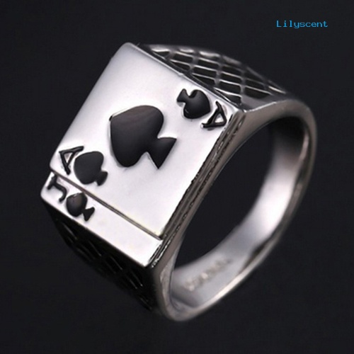 Ls Cincin Lapis Emas Putih 18K Model Kartu Poker Sekop Untuk Pria