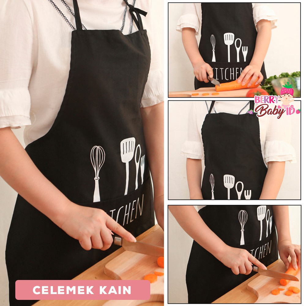 Berry Mart Celemek Kain Apron Kitchen Dapur Kafe dengan Adjustable Strap Berry Mart