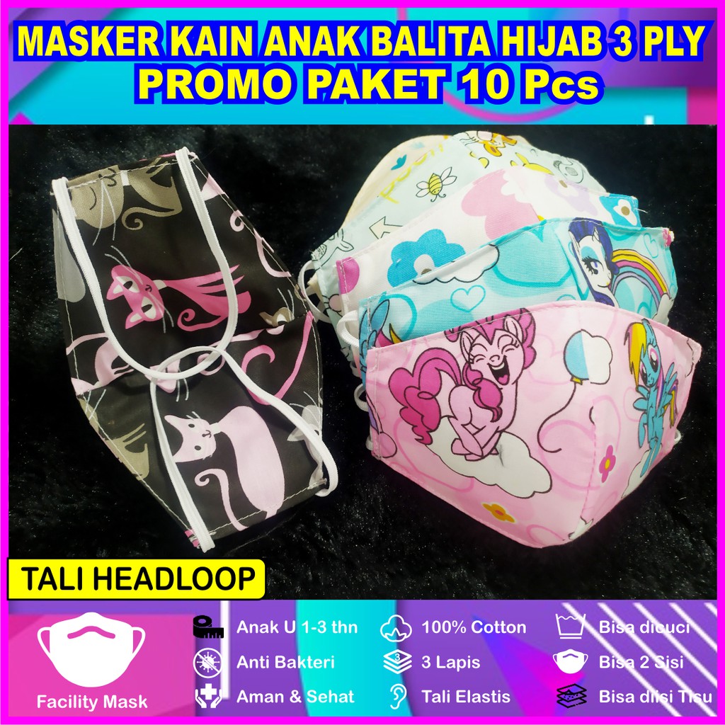 PAKET MASKER KAIN KATUN ANAK BALITA 3 PLY BISA DIISI TISU MODEL DUCKBILL