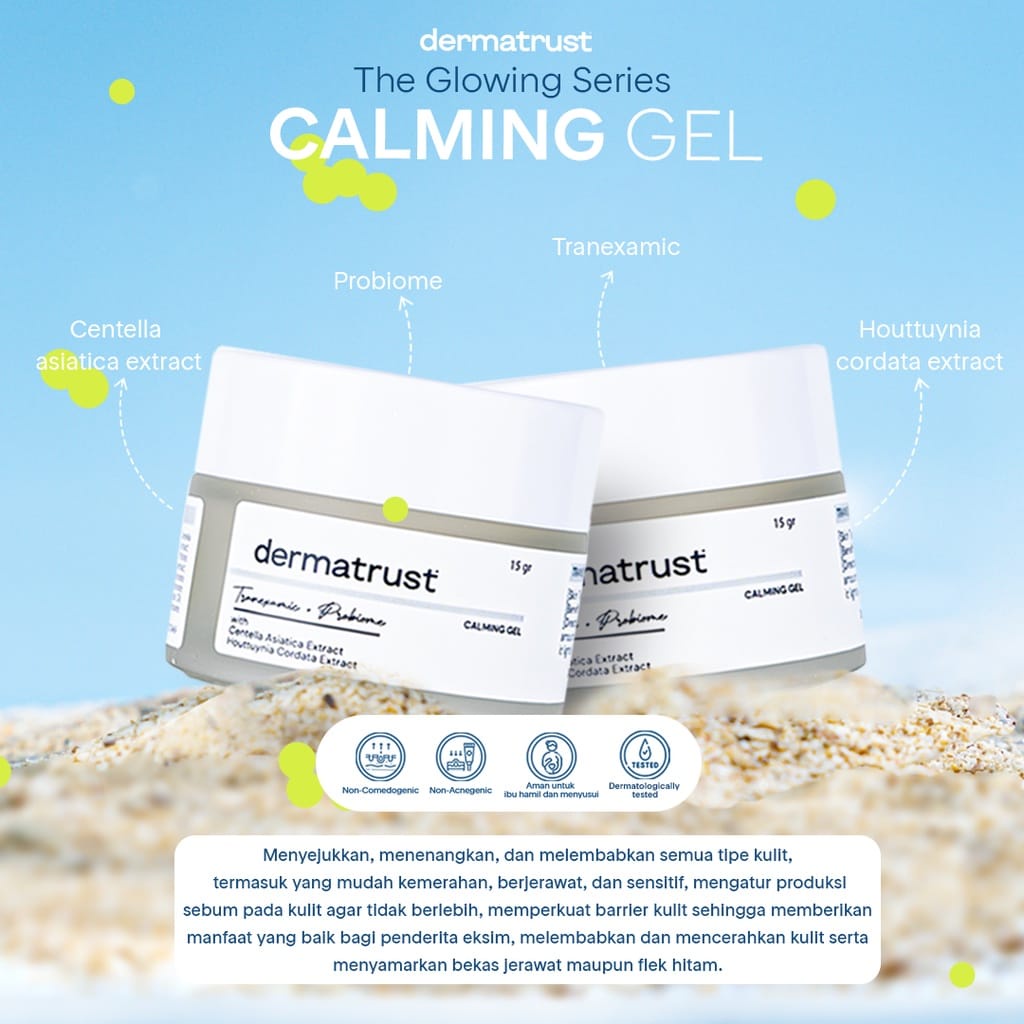 [Glowing Series] Dermatrust Calming Gel + Tranexamic Acid + Probiome - Pelembab Pencerah Wajah Anti Iritasi