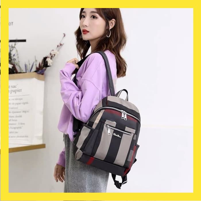 TAS RANSEL WANITA IMPORT CHIBAO MOTIF BACKPACK MULTIFUNGSI FASHION WANITA MOTIF KOTAK WARNA FS038